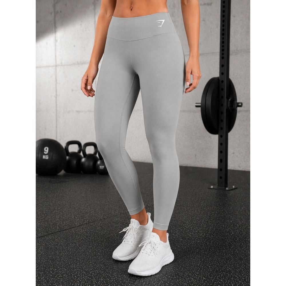 Gymshark Training Leggings Womens Small Light Grey High Waist Logo Athletic